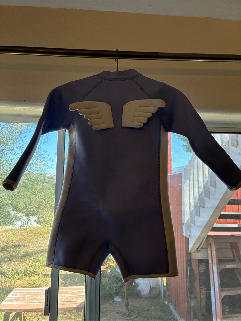 Kids Purple and Cream Unicorn Wingback Shorty Wetsuit animal Roarsome